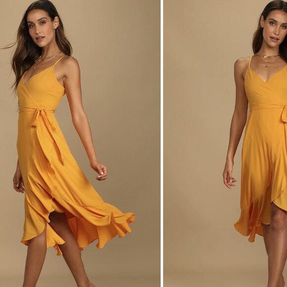Lulu's Manhattan Bright Orange Midi Wrap - XS - Picture 1 of 9